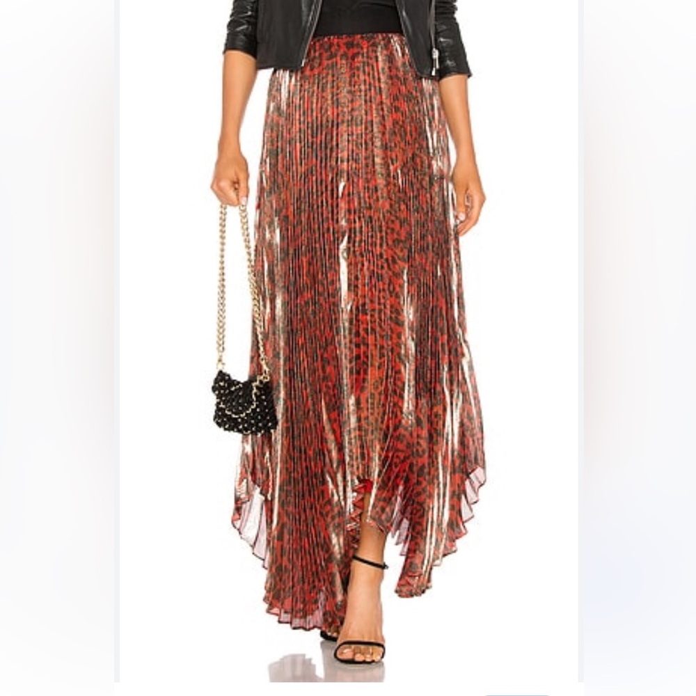 Alice + Olivia Skirt Katz Metallic Leopard Print Pleated Maxi Skirt size 0 - Picture 2 of 16